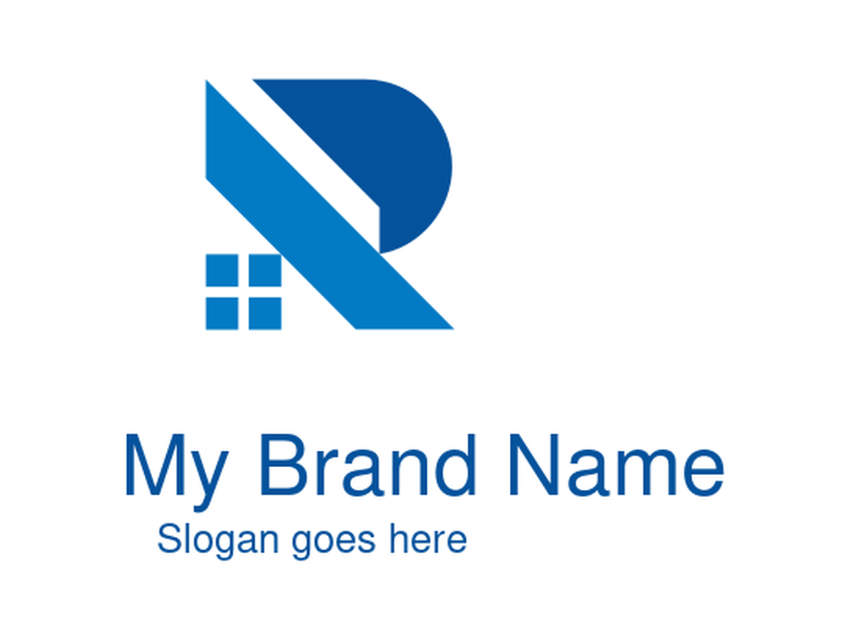 Modern Real Estate and Roofing Logo with Letter R and Abstract House Icon in Blue